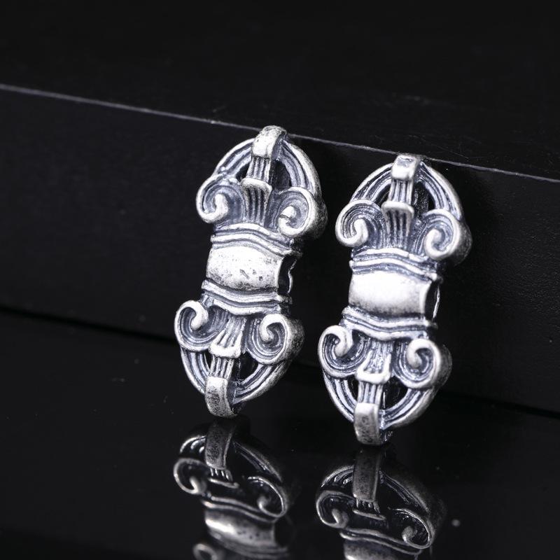 Antique-Finish Vajra Scepter Beads: Color-Preserving Silver Six-Syllable Mantra Spacer for DIY Tibetan Bracelets
