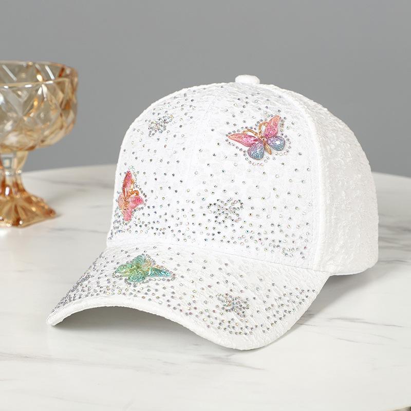 New hat comfortable breathable linen baseball cap butterfly diamond outdoor sunshade sun hat cap women