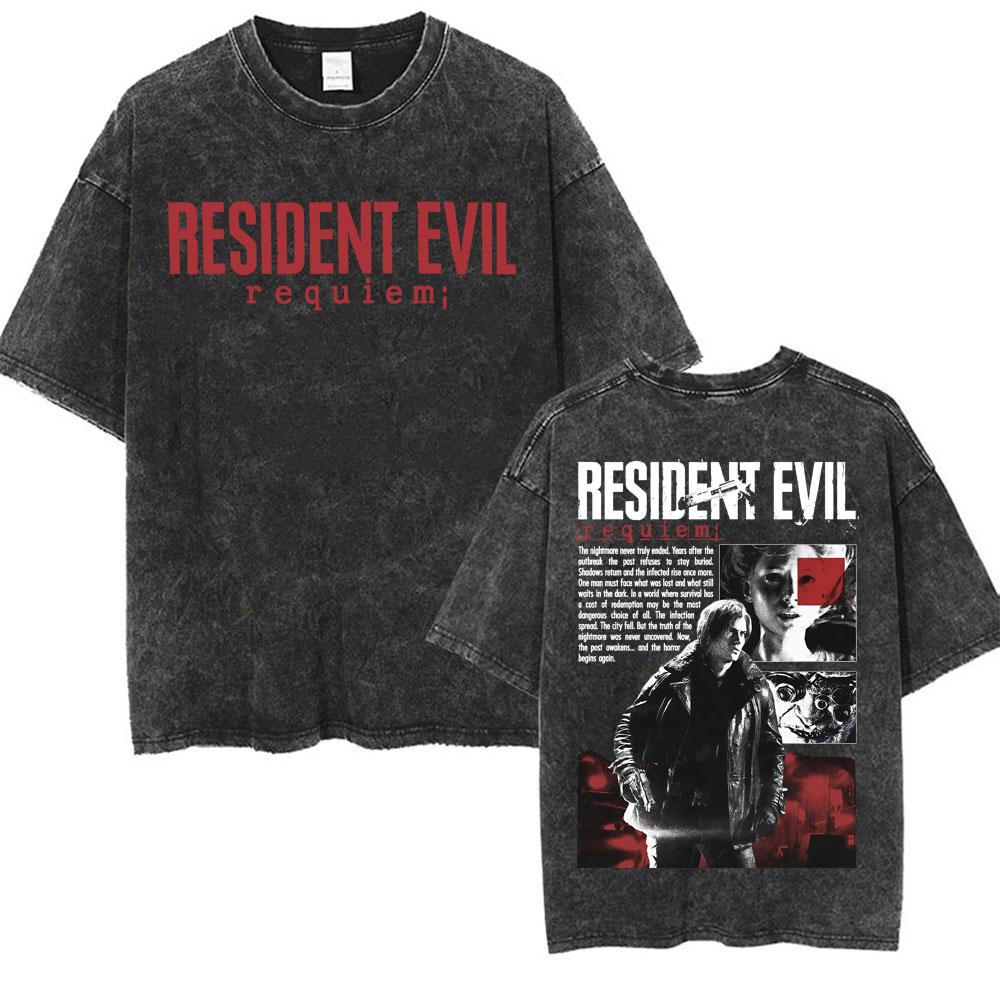 Limited Leon Kennedy Graphic T Shirts Resident Evil Requiem Vintage Washed T Shirt Men Women Harajuku High Street Trend T-shirts S разноцветный