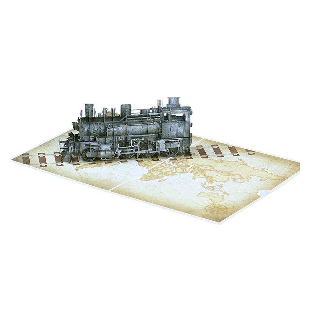 Steam Train 3D Greeting Card Happy Birthday Card with Envelope Creative Fathers Day Gift for Dad Grandad Husband