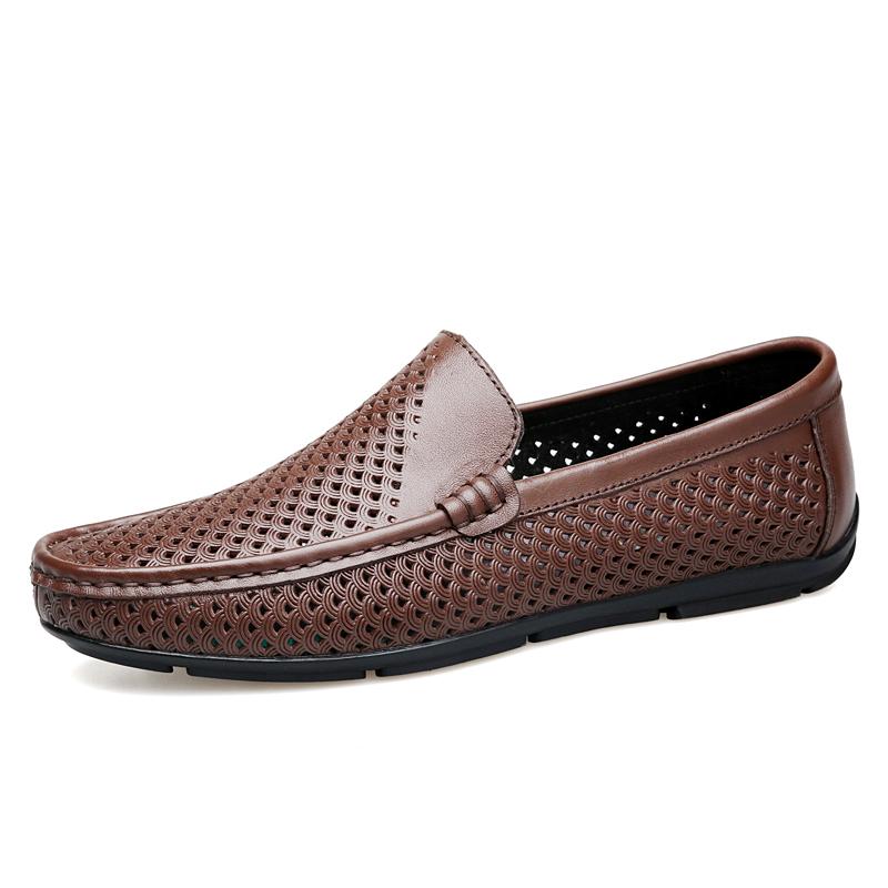 Spring Men's Leather Casual Shoes Flat Bottomed Breathable Loafers Outdoor Commuting Men's Park Walking Shoes Massage Soles