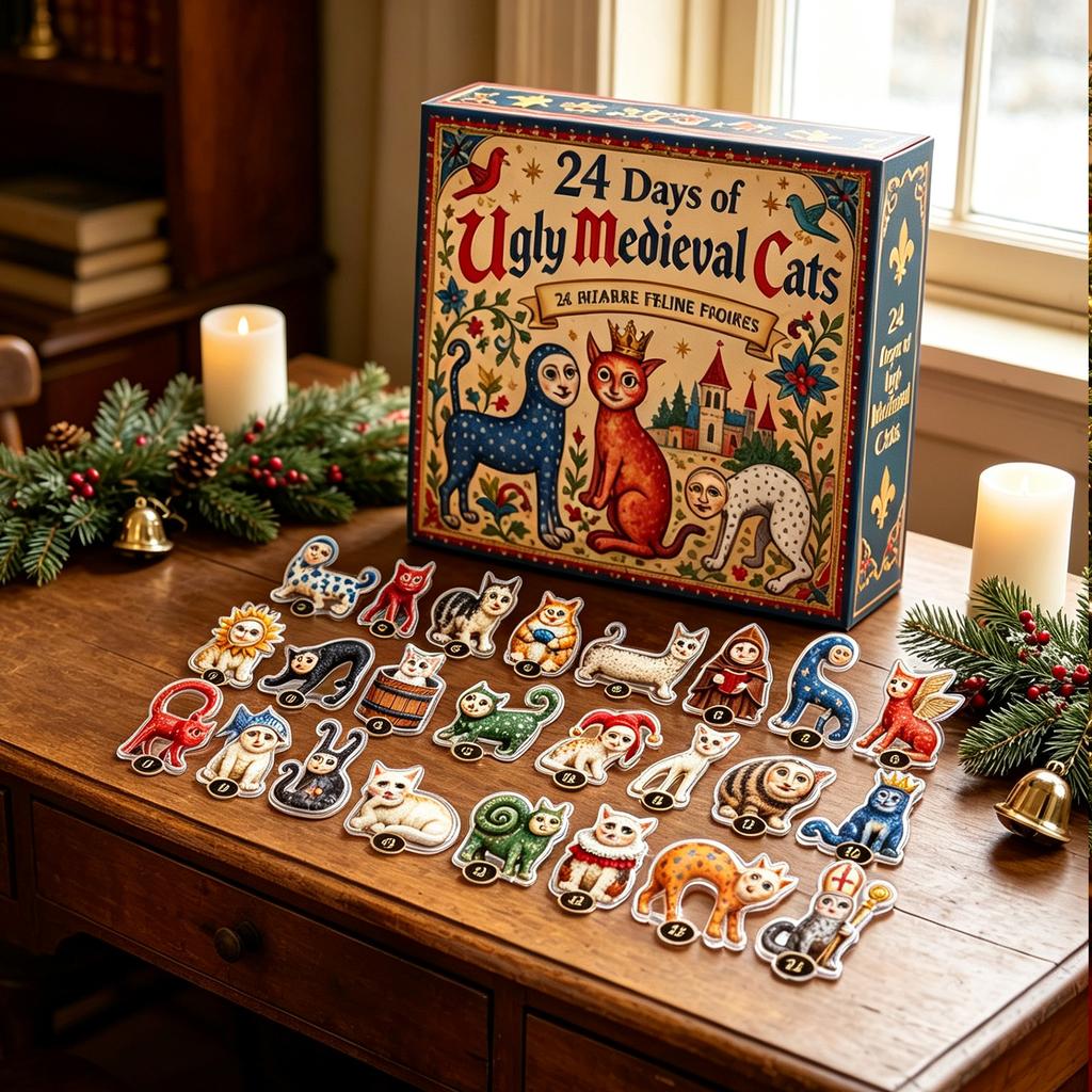 Cat Theme Advent Calendar – 24-Day Christmas Countdown with 24PCS Mini Acrylic Cat Figurines, Hanging Ornaments Gift for Cat Lovers