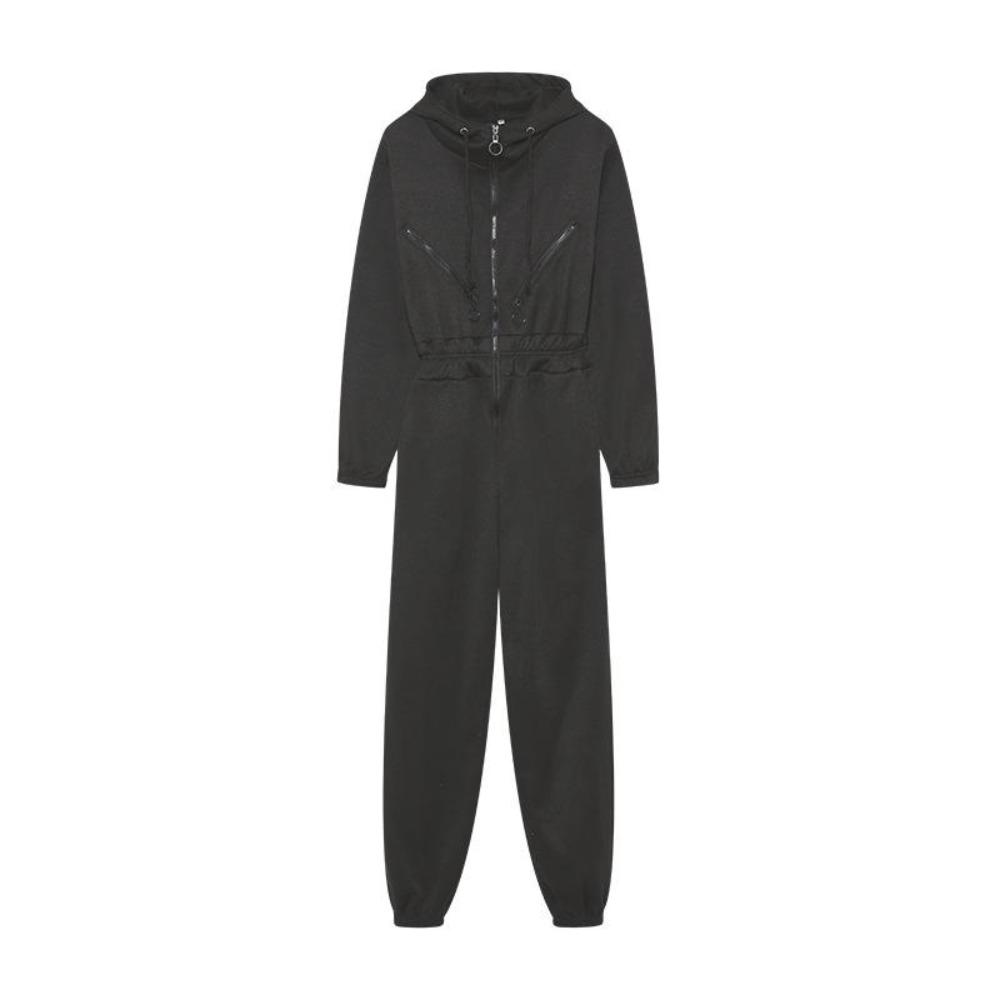 Sports Casual Women's Zipper Decorative Hooded Jumpsuit Jumpsuit