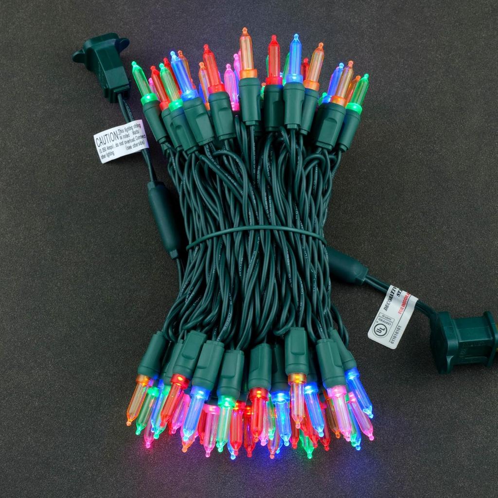 YULETIME 100 Multicolor One-Piece T5 LED Christmas Lights, 33 Ft High Waterproof UL Certified Green Wire String Lights (Multicolor)