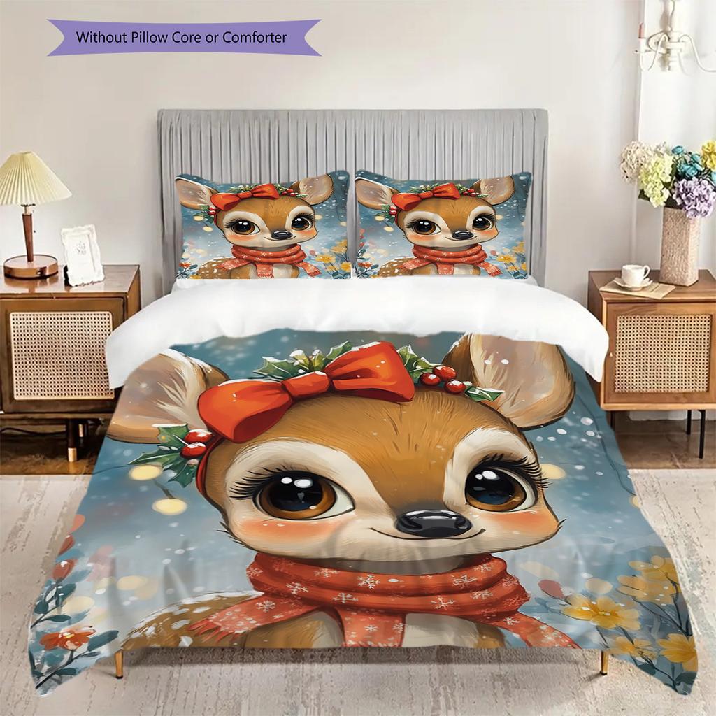 Elk Pattern Bedding Quilt Set Quilt Cover Pillowcase Home Decoration Birthday Gift (1 * Duvet Cover + 2 * Pillowcase, Without Core)