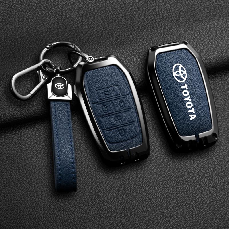 Alloy Leather Car Remote Key Case Cover Shell Fob For Toyota Prado Land Cruiser Camry Alphard VELLFIRE PREVIA Auto Accessories