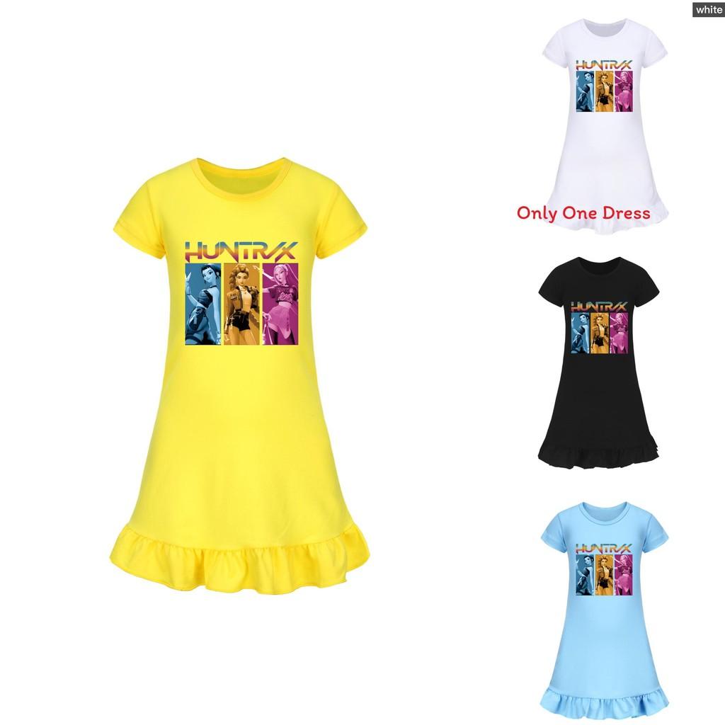 Kpop Demon Hunter Girl Short Sleeve Pajama Dress With Ruffle Skirt For Kids Homewear