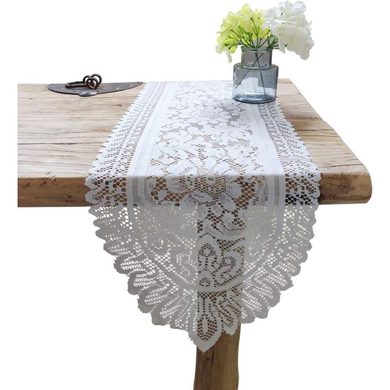 1pc Cotton Crochet Lace Rectangular Table Runner Dresser Scarf Doilies White Style,33 X 114cm, 33 X 137cm