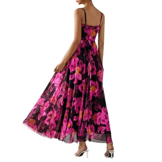 European and American new elegant thin shoulder strap dress printed party dress beach dress