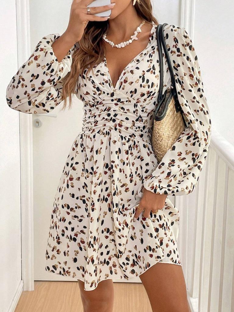Leopard print new long-sleeved dress, women's