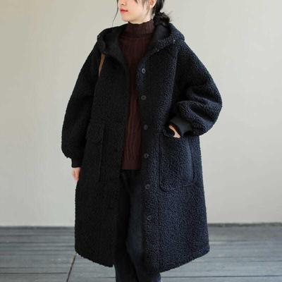Fat Winter Coat Medium and Long New Large Size Loose Lamb Wool Age-reducing Hooded Thickened Coat Women