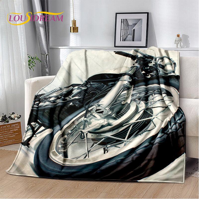 3D Retro Vintage Motorcycle Soft Plush Blanket,Flannel Blanket Throw Blanket for Living Room Bedroom Cover Beds Sofa Picnic