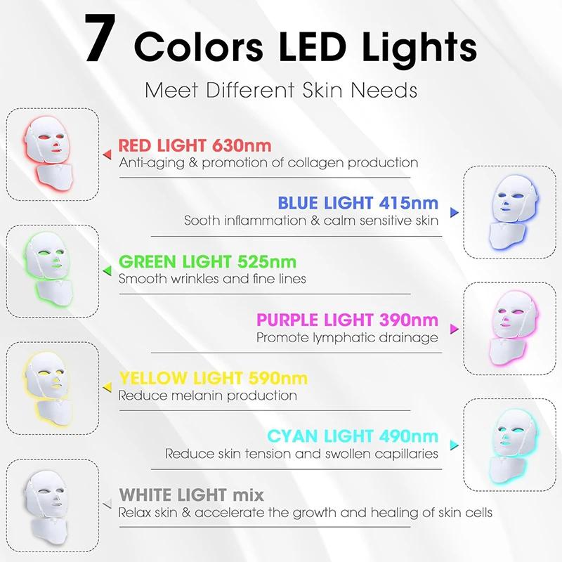7-Farben LED Multifunktionale Gesichtsmaske - Blaues/Rotes Licht Hautpflege, Halsbehandlung & Heim-Schönheitsgerät