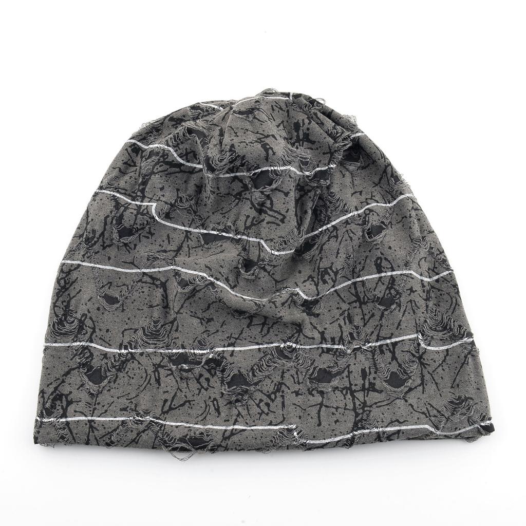 Women's Spring Autumn Thin All-match Face-showing Small Baotou Cold Vintage Loose Trendy Cool Ripped Common Jacquard Beanie