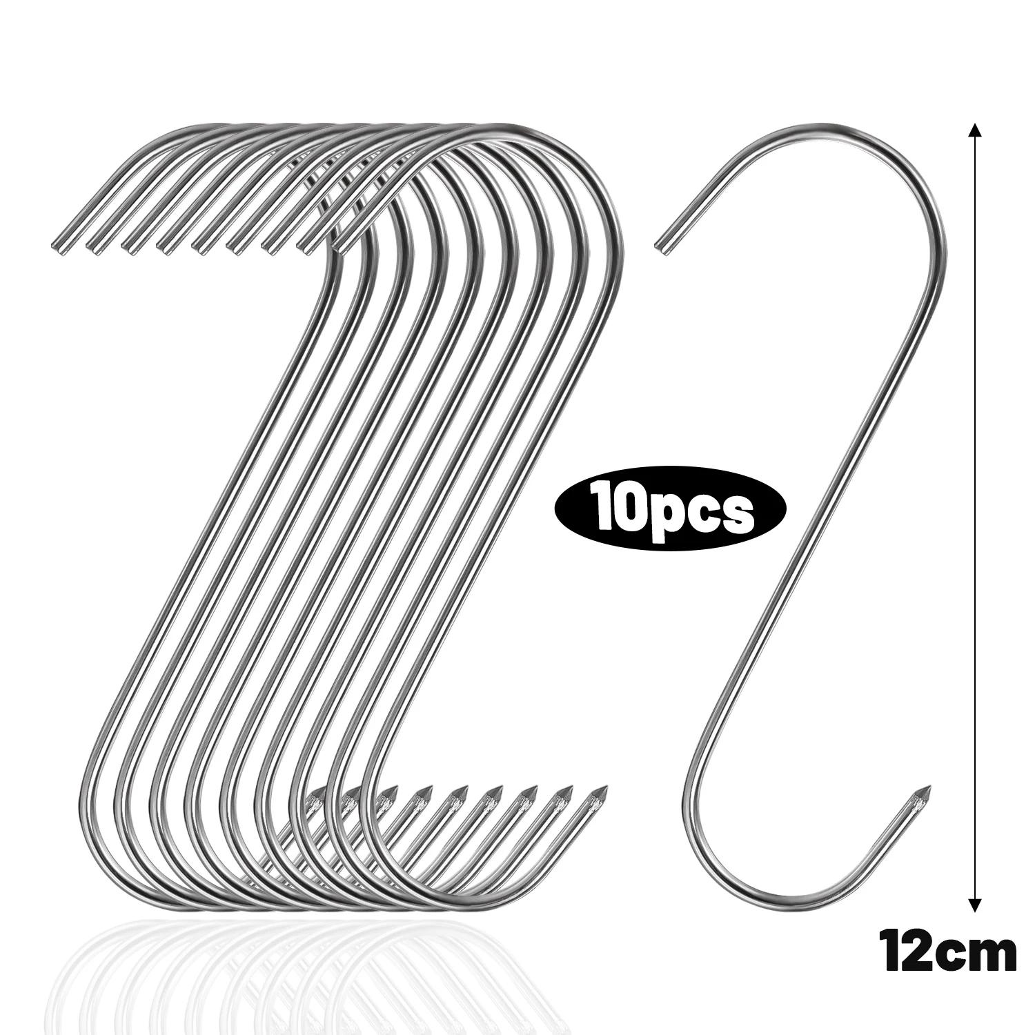 

12/15CM S Hooks with Sharp Tip Stainless Steel Kitchen Butcher Meat Hanging Utensil Hook Pointed End for Smoking Processing BBQ 10PCS