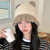 Japanese Sweet and Cute Bear Ear Pullover Hat Autumn and Winter Hat Women's Big Head Knitted Hat Lace Woolen Hat