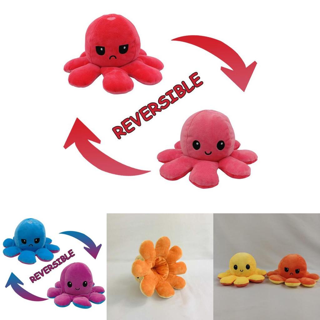 Soft And Adorable Double-sided Flip Reversible Octopus Plush Toy For Kids