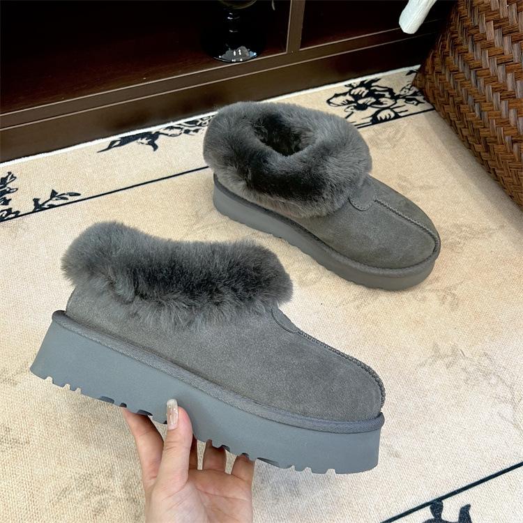 

Sangpo snow boots thick-soled new fur integrated flip mouth Tazt piled thickened warm wool cotton shoes winter 40 серый