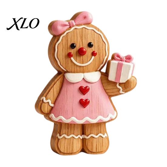 Decorative Wood Craft Ornaments Christmas Gingerbread Man Ornament, Hand Painted Vintage Wooden Tabletop Atmosphere Decorations Figurine, Rustic