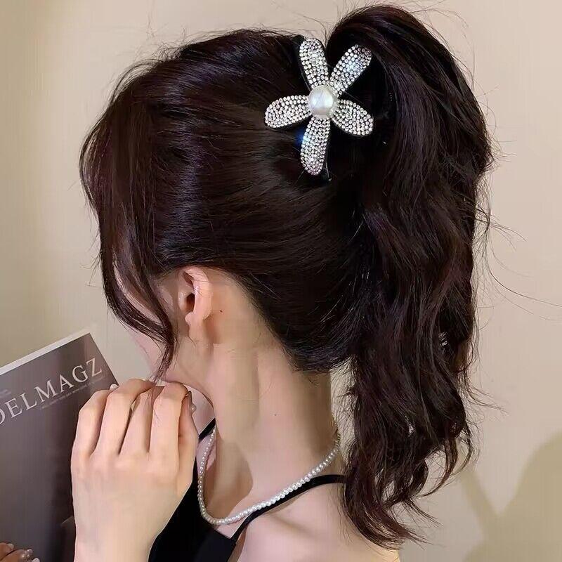 Neuer koreanischer Strass Haarspangen-Clip Stirnband Elegante Blume Haar-Krabbe Haarklammern für Damen Kopfschmuck Haarschmuck Pferdeschwanz Haarspangen