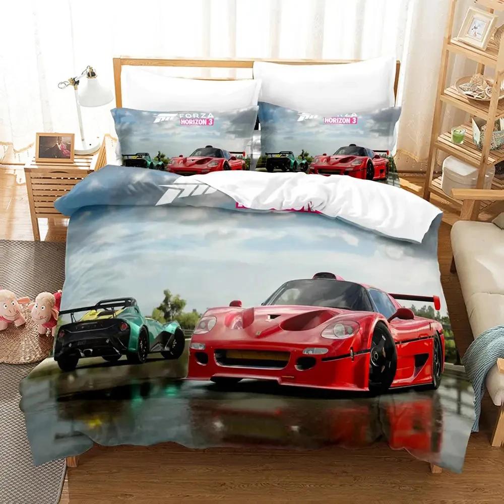 Set Copripiumino 3D Forza Auto Sportiva Per Camera da Letto Ragazzi Singolo Matrimoniale Queen King Size Coperta Piumino Federa
