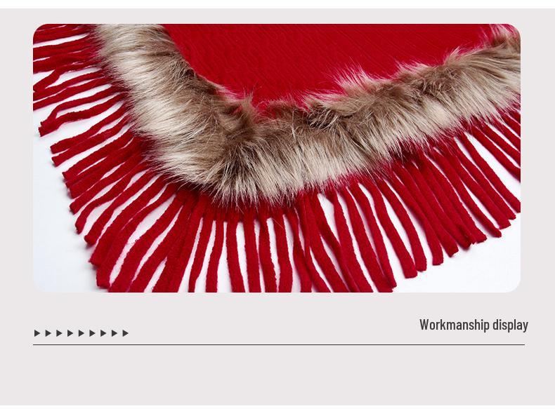 Mao Mao Yu Women's Solid Color Tassel Cape: 2023 Autumn/Winter European & American Loose Knit Pullover Shawl