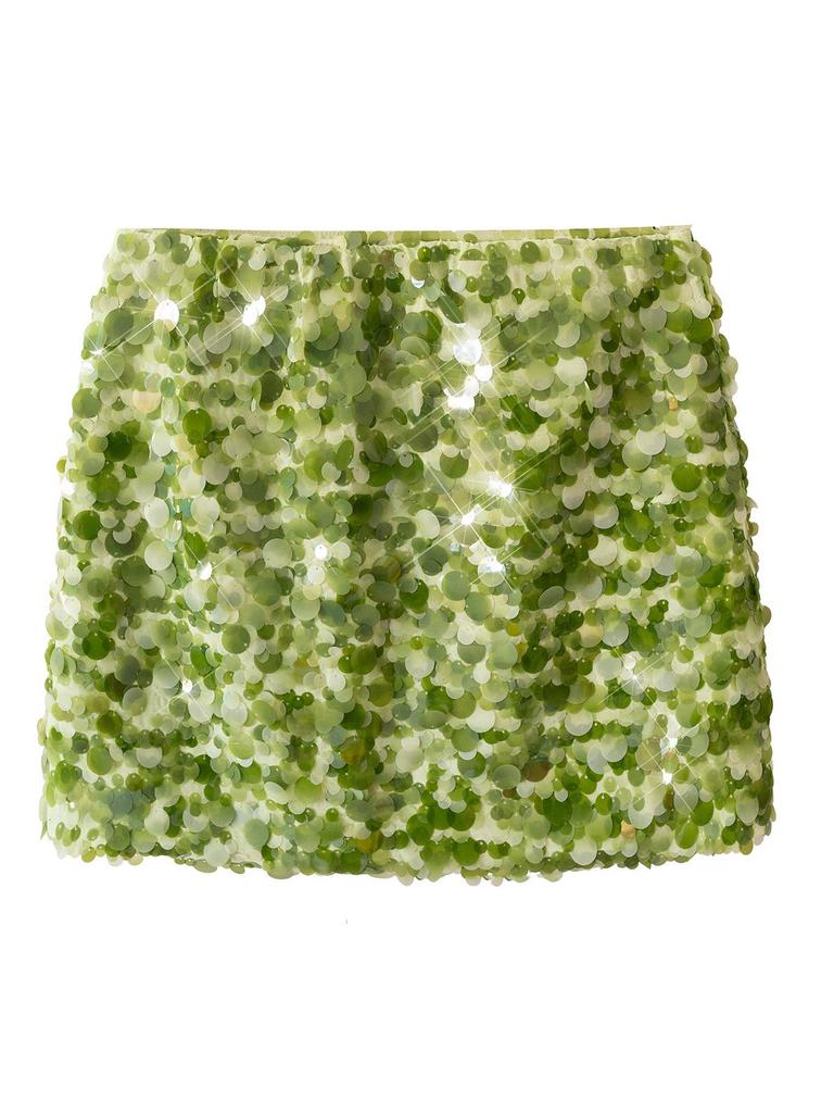 Elegant Blue Sequin High Waist Slimming Short Skirt