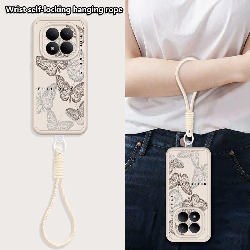 Fantastic Butterfly Print Lanyard Case For Xiaomi 14T 13T Pro Redmi Note 15 Pro 4G 14 13 Pro+ 5G Shockproof Bumper Soft Cover