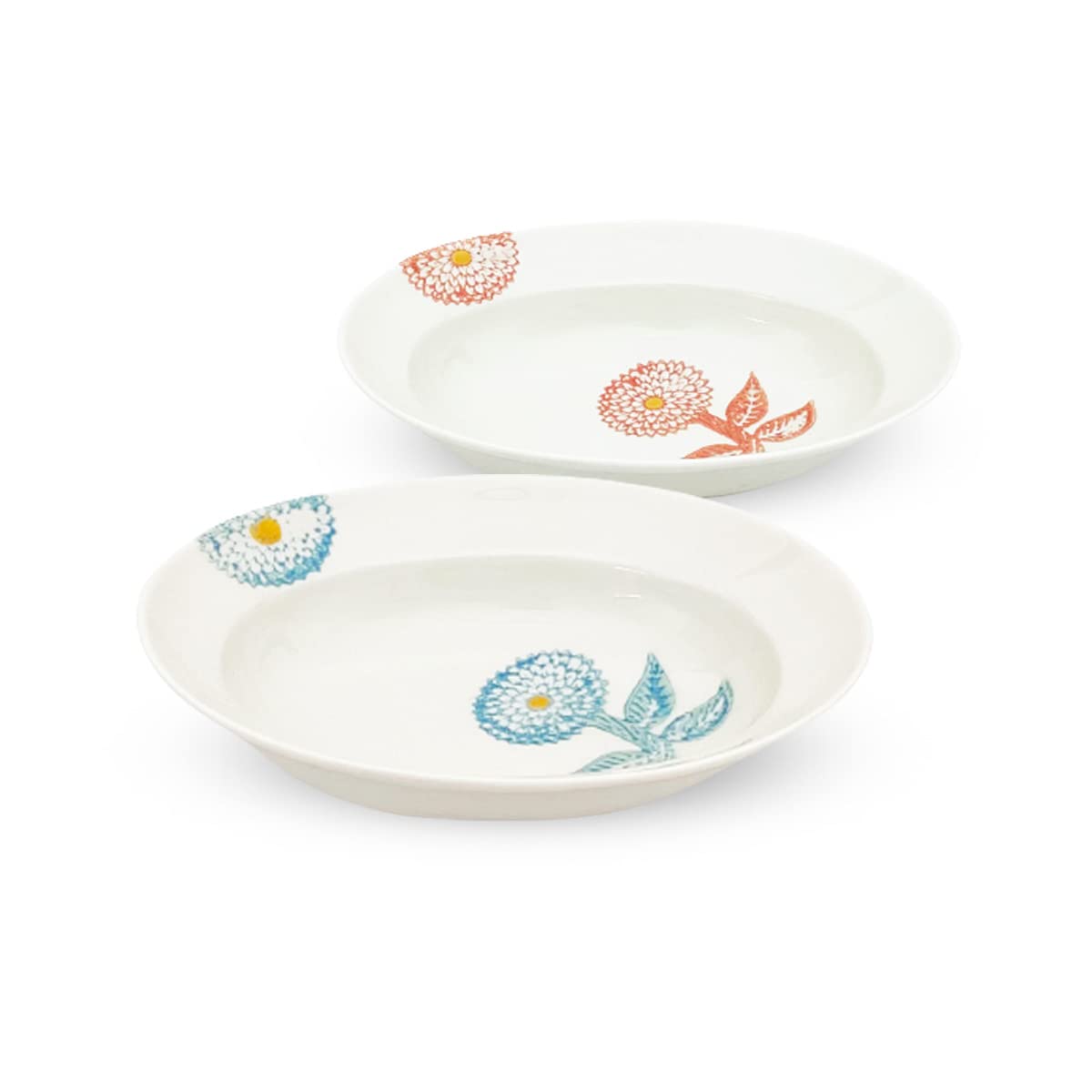

J-kitchens Isoyama Kiln Oval Bowl S Pair Set, Hasami Yaki, сделано в Японии, 5,3 x 3,9 x 1,4 дюйма (13,5 х 10 х 3,5 см), Георгин (Светло-синий, красный)