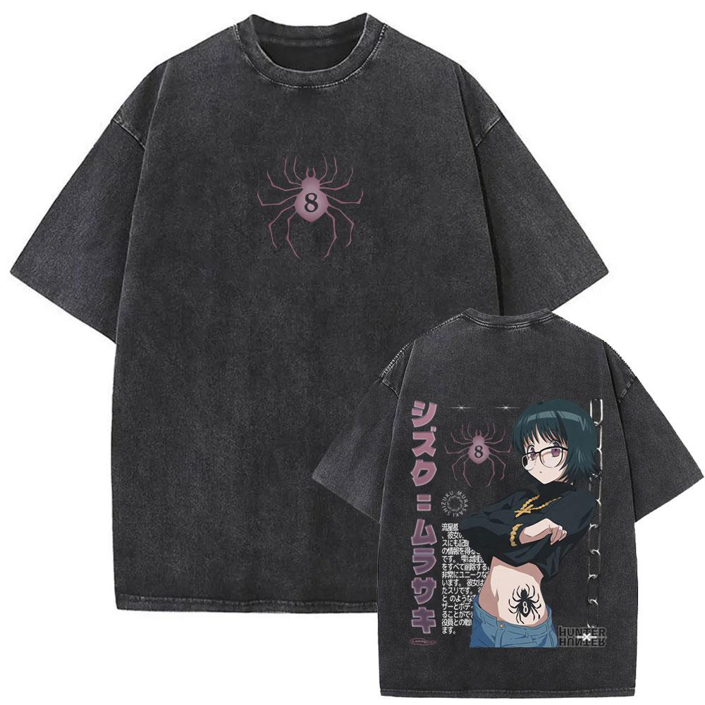

Washed Vintage Anime Hunter X Hunter T Shirts Spider Phantom Troupe Feitan Potoo Tshirt Men Casual Oversized Cotton Tshirts S