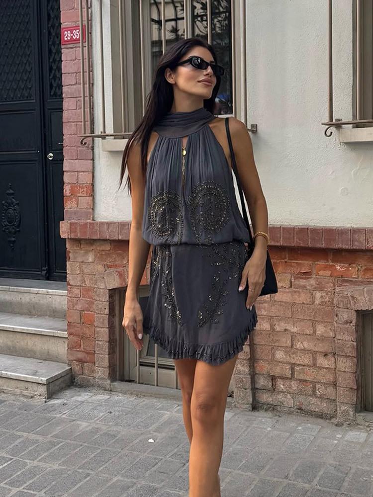 Elegante Abito Lungo con Paillettes e Scollo all'Americana - Nuovi Arrivi Autunno 2025, Stile Europeo e Americano