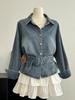 Women's Retro Denim Jacket: Lace-Up Waist, Collar, Long Sleeves, Short Loose Fit, Spring Style.