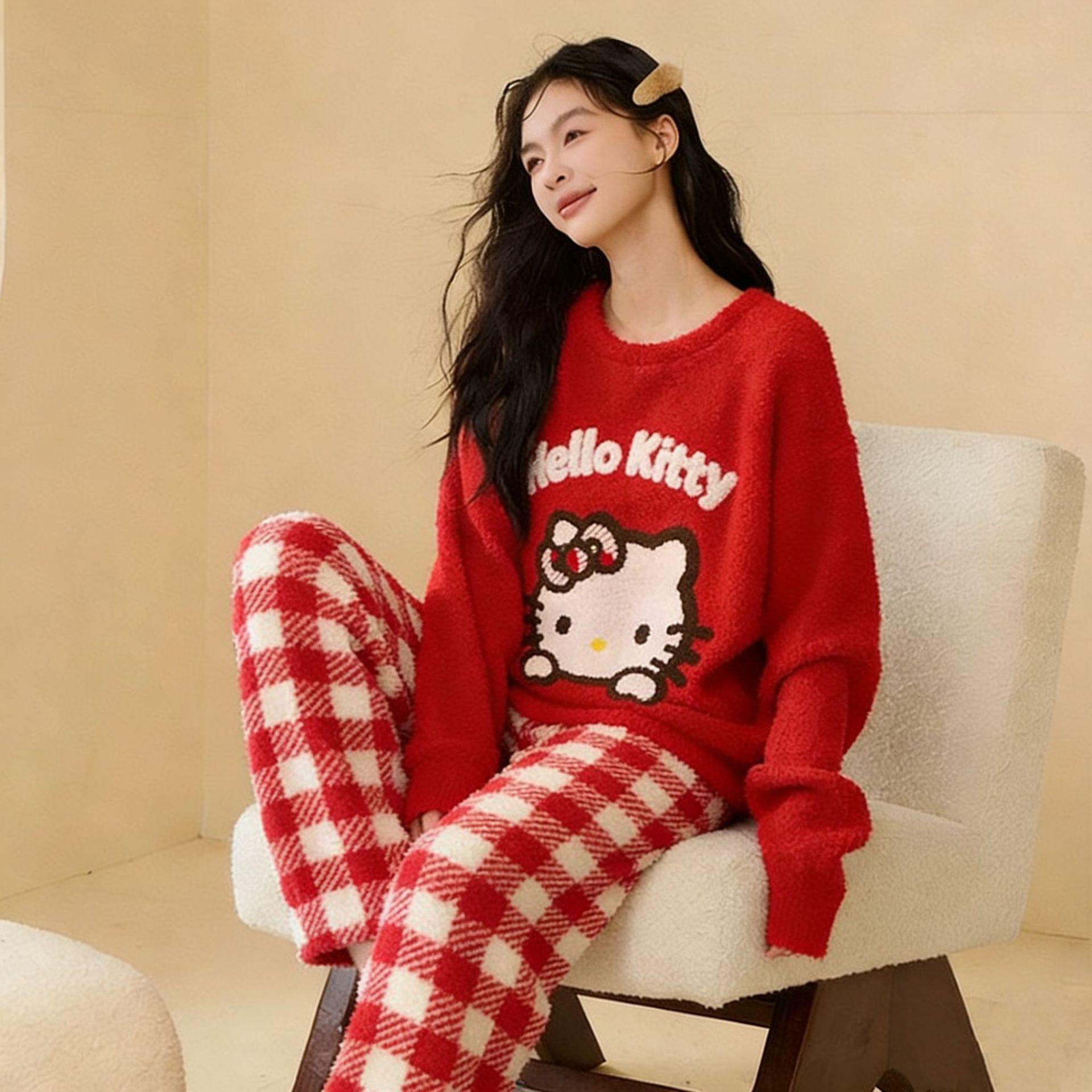 Winter pajamas sweet lazy cartoon cute pajamas women s new thickened and velvet home half velvet set M