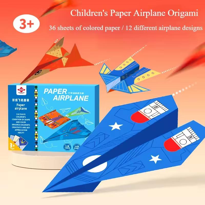 Paper Airplane Origami Handicrafts Kit Sheets Colorful Papers Crafts Montessori Toys Children Gift DIY 10/36/37 for Play Entertaining Safe