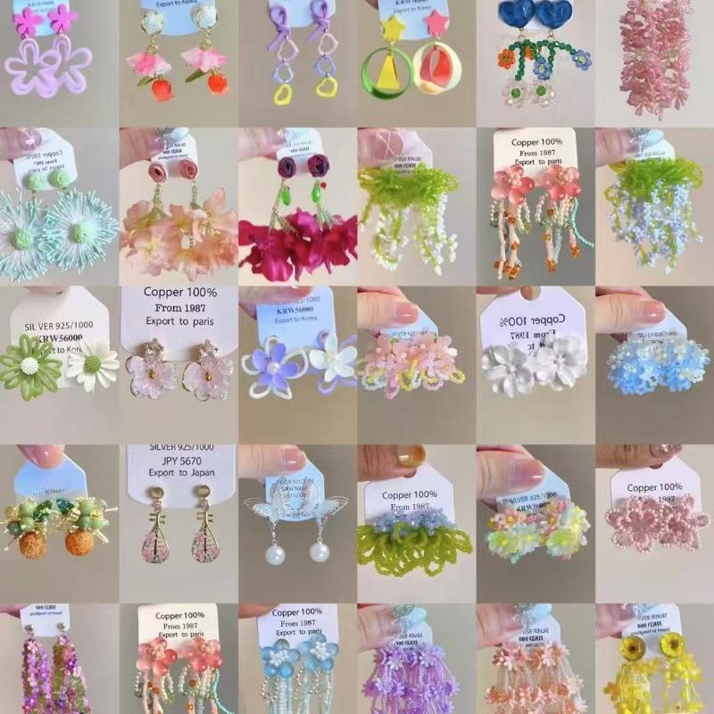 Silver needle chiffon flower fringed stud earrings sweet Mori dopamine earrings niche trend versatile earrings fashion women