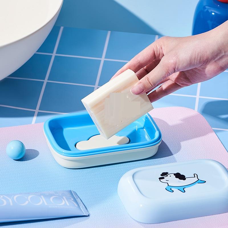 Cartoon Tragbare Seifenschalen Doppellagige Plastik-Seifenbox Haushalts-Badezimmer Ablage Seifenschale Badezimmer-Seifenbox Mit Deckel