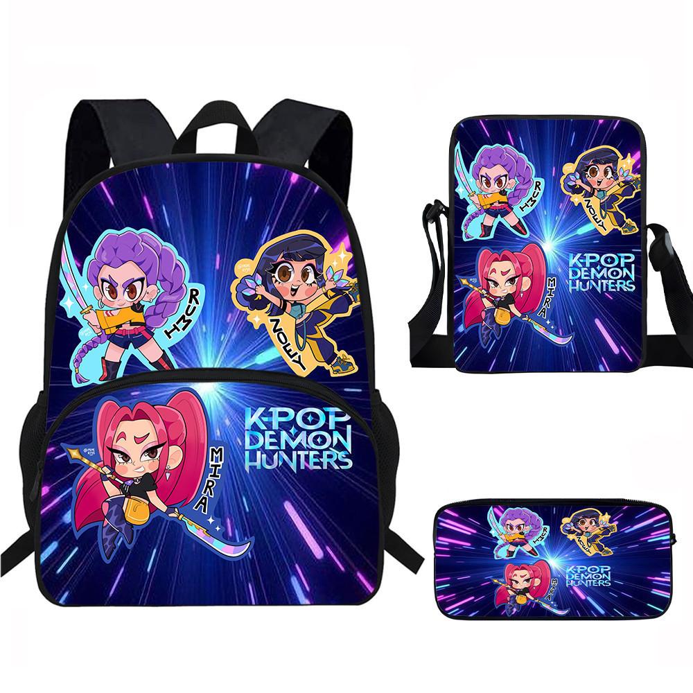 Hunters Demon Kpop Child School Backpack Set Breathable Fabric Primary Students