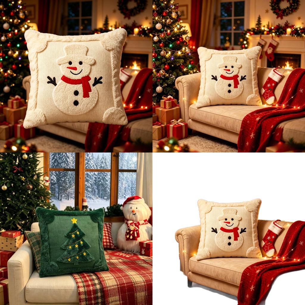 Christmas Themed Plush Cushion Cover With Sewn Seaming For Living Room Decor
