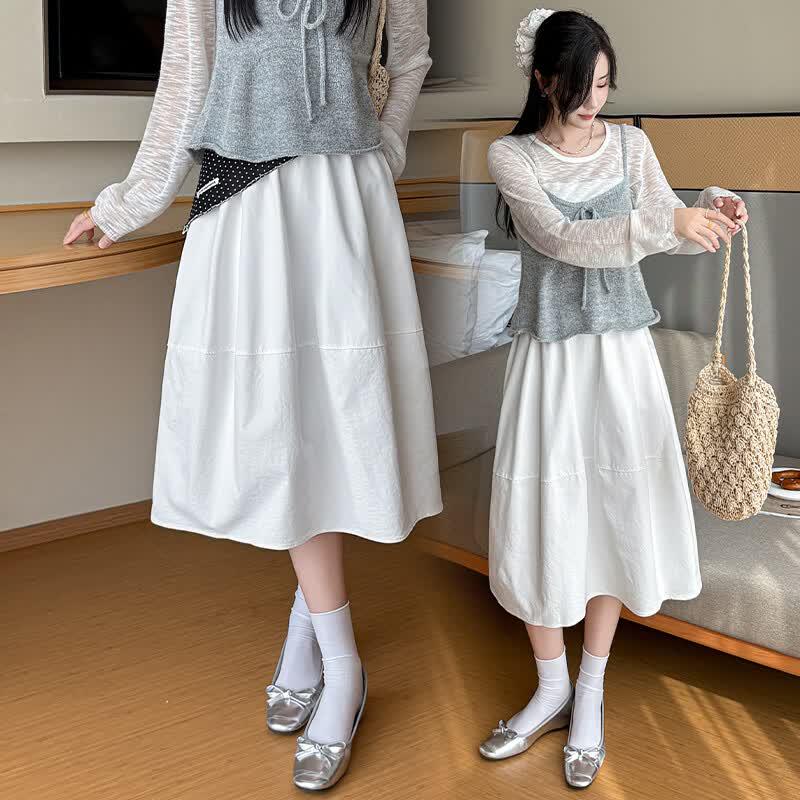 La Chapelle Korean Style Tiered A-Line Midi Skirt M