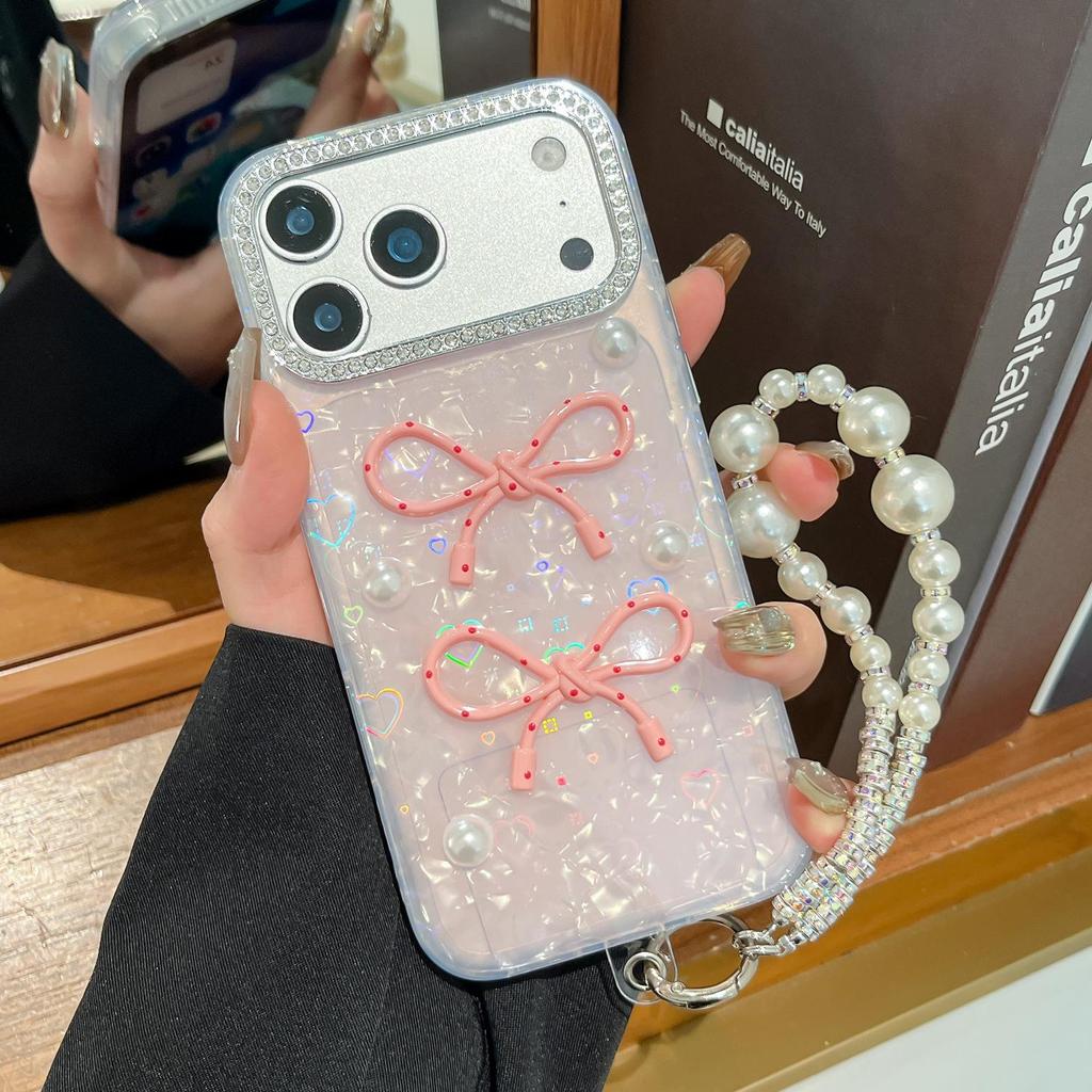 Laser Shell Bowknot Phone Case for iPhone 14/15/16/17 Pro Max - Korean/Japanese Style