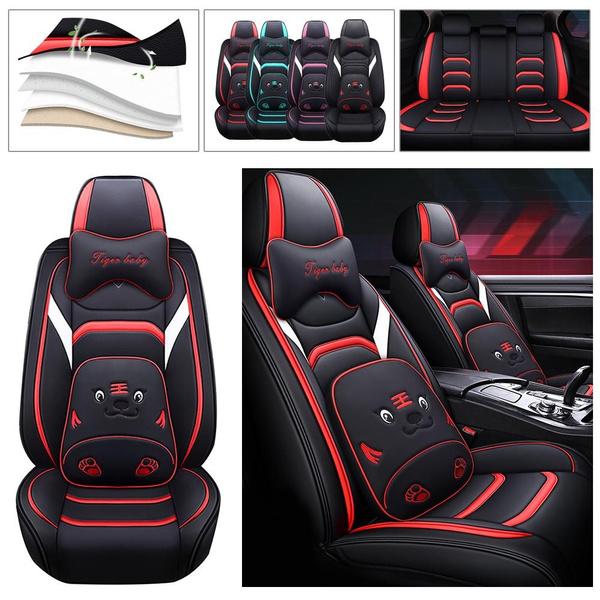 Full Set Car Seat PU Leather Car Seat Cover Breathable Waterproof Faux Leather Seat Covers with Headrest Pillow for Car Universal Anti Slip Seat Cover