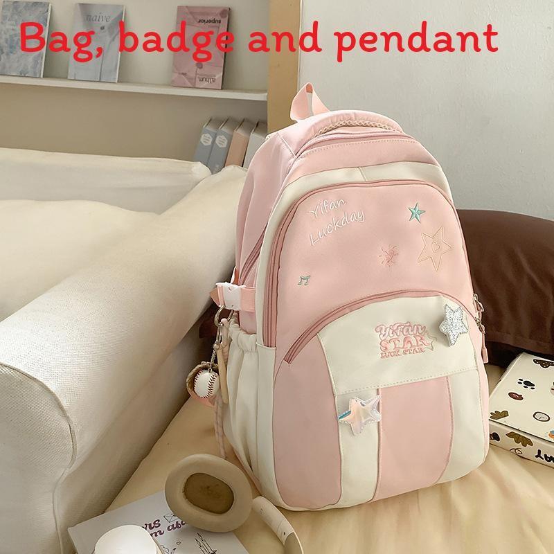 Blocked Letters Color Star Embroidery Pattern Student Backpack With Pendant