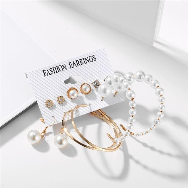 17KM Trendy Pearl Hoop Earrings for Women Fashion Gold Geometirc Circle Butterfly Earrings Brincos Gift Wedding Jewelry