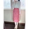 Women's High-Waisted Tweed Plaid Houndstooth Skirt - Spring/Autumn