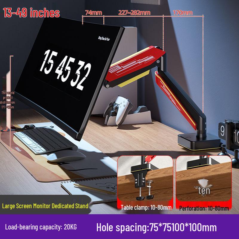 49" Ultraširoký Stojan na Monitor s Pneumatickým Ramenem, Instalace Bez Vrtání, RGB Osvětlení, E-sportovní Edice