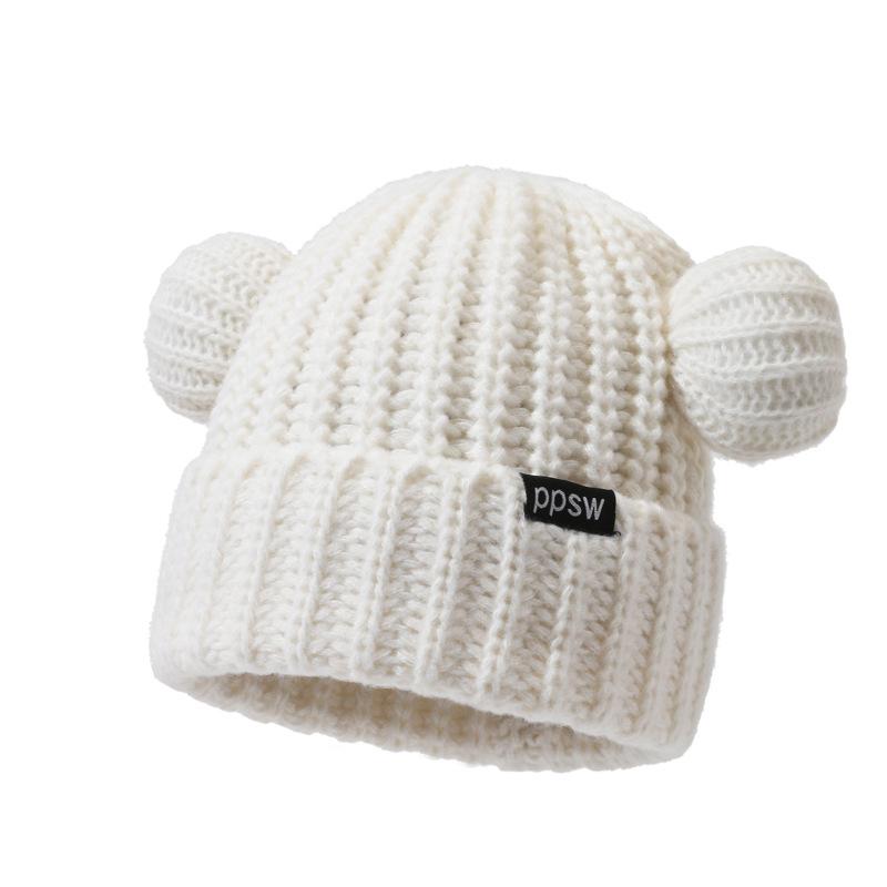 Cute Knitted Hat Korean Version of Bear Ear Wool Hat for Women In Winter Thickened Versatile Warm Ear Protection Hat Showing Small Face