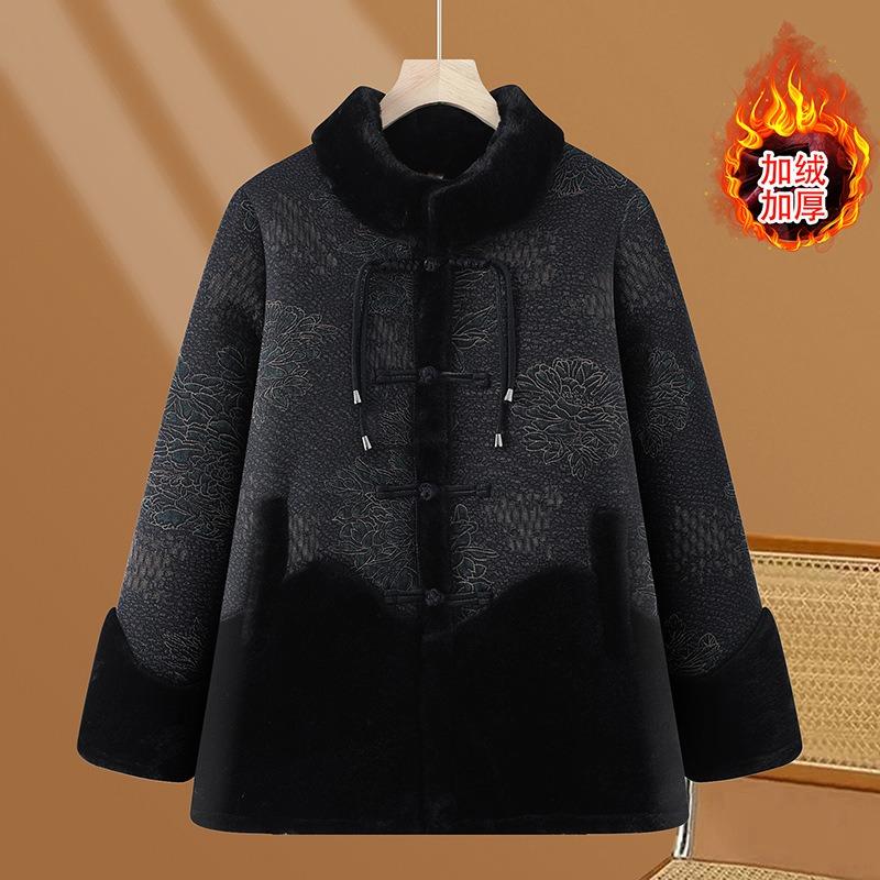 

Зимнее пальто мамы, набивное и утолщенное теплое пальто, женское среднего и пожилого возраста, меховое, бабушкина осенне-зимняя одежда 5XL [recommended 150-80kg] тёмно-синий