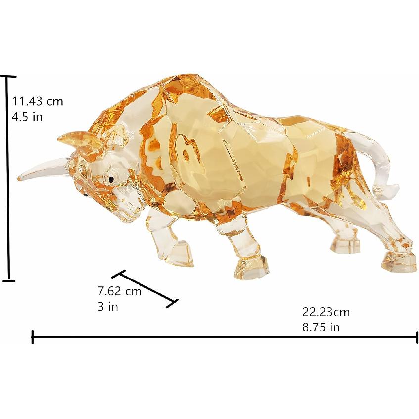 FengShui Býk z Wall Street Soška Býka z Akrylu Socha Dekorativní Ozdoba na Stůl do Domu/Kanceláře 8.7''D (Jantar)