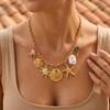 Ocean Series Gold Color Starfish Shell Conch Pendant Necklace for Women Coconut Tree Pearl Metal Choker Beach Party Jewelry Gift