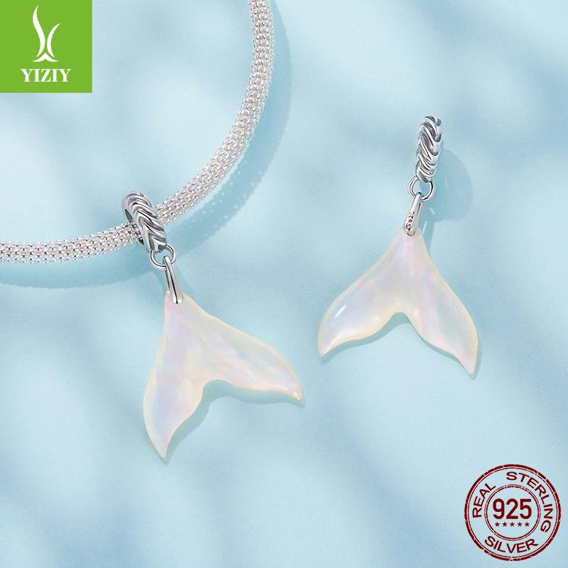 S925 Sterling Silver Dream Man Fishtail Pendant Accessories, Fashion Fritillary Fishtail Diy Bracelet Beaded